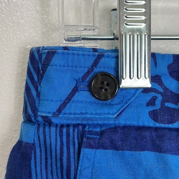 J. Crew 100% Linen Shorts Women's 2 Blue Geometric Print Inseam 3" Pockets Zip - Picture 9 of 11